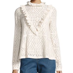 See By Chloe High-Neck Crochet Top Ruffled Trim in Milk